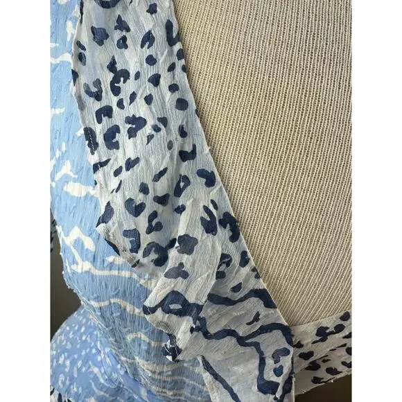 Tanya Taylor Bianka Silk Blend Wrap Dress Party Mini Leopard Short Sleeve Size 6 - Picture 13 of 16